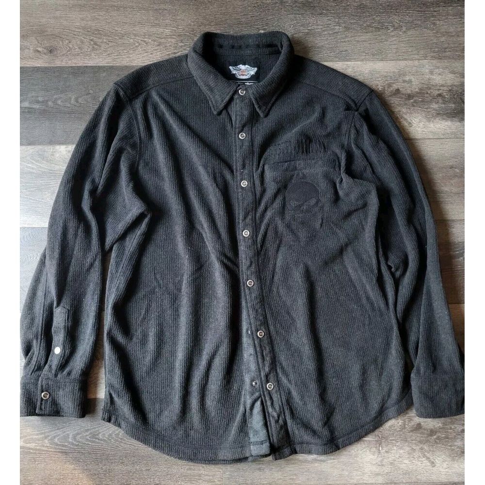 Harley Davidson Mens Wille G Skull Dark Flannel‎ Button Down Shirt Size Large